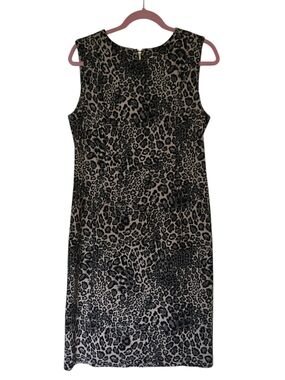 Calvin Klein Beige and Black Leopard Print Sleeveless Sheath Midi Dress